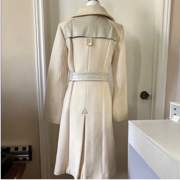 Mackage | Women’s Size S Cream Wool Coat with Leather Trim Accents + Belt - Picture 7 of 14